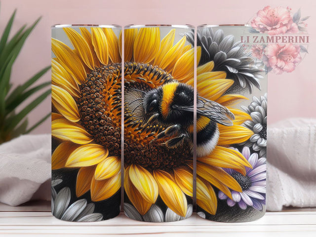 Vibrant Sunflower Honeybee Tumbler, Honeybee Tumbler Design, Vibrant Sunflower Wrap, Artistic Bee Wrap, Nature Floral Wrap, Sublimation Design, Trendy Gift Idea Sublimation Li Zamperini 