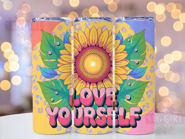 Vibrant Sunflower Quote Tumbler, Vibrant Sunflower, Positive Quote, Sublimation Art, 20oz Tumbler, Bold Wrap, Floral Design Sublimation SvggirlplusArt 