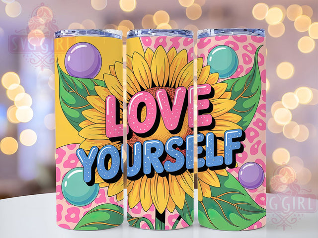 Vibrant Sunflower Quote Tumbler, Vibrant Sunflower, Positive Quote, Sublimation Art, 20oz Tumbler, Bold Wrap, Floral Design Sublimation SvggirlplusArt 