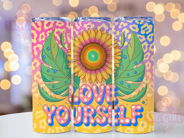 Vibrant Sunflower Quote Tumbler, Vibrant Sunflower, Positive Quote, Sublimation Art, 20oz Tumbler, Bold Wrap, Floral Design Sublimation SvggirlplusArt 