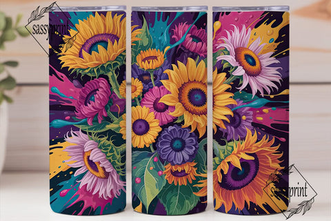 Vibrant Sunflower Splatter 20oz Tumbler Sublimation sassyprint 