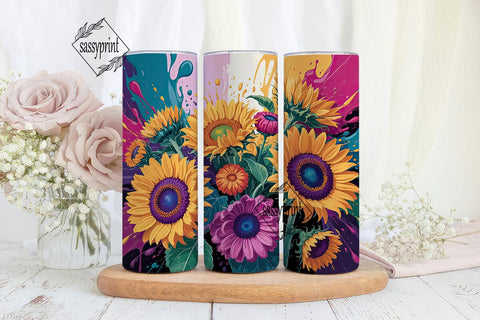 Vibrant Sunflower Splatter 20oz Tumbler Sublimation sassyprint 