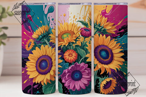 Vibrant Sunflower Splatter 20oz Tumbler Sublimation sassyprint 