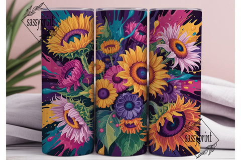 Vibrant Sunflower Splatter 20oz Tumbler Sublimation sassyprint 