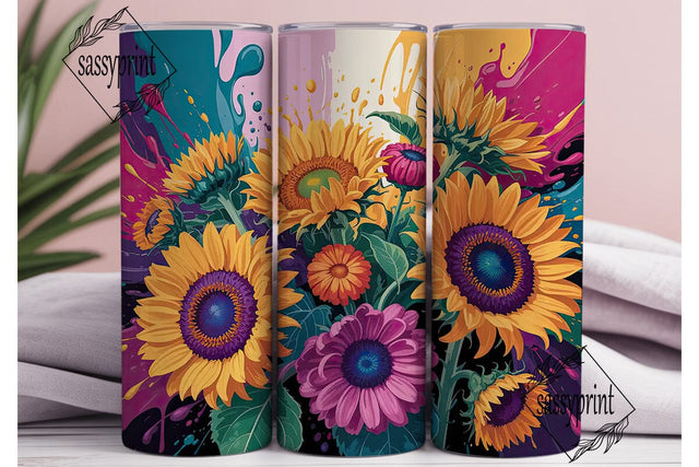 Vibrant Sunflower Splatter 20oz Tumbler Sublimation sassyprint 