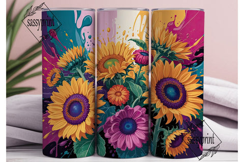 Vibrant Sunflower Splatter 20oz Tumbler Sublimation sassyprint 