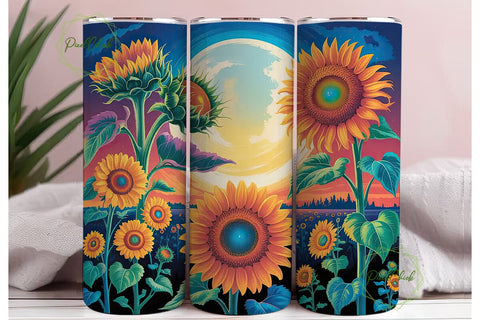 Vibrant Sunflower Sunset 20oz Tumbler Sublimation PixelChick 