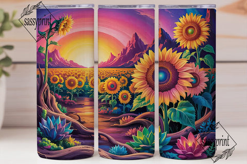 Vibrant Sunflower Sunset 20oz Tumbler Sublimation sassyprint 