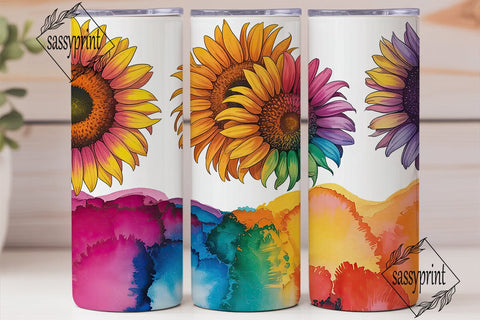 Vibrant Sunflowers Alcohol Ink Tumbler Sublimation sassyprint 