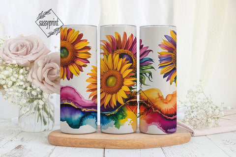 Vibrant Sunflowers Alcohol Ink Tumbler Sublimation sassyprint 