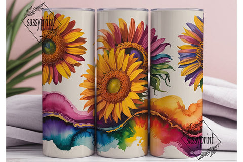 Vibrant Sunflowers Alcohol Ink Tumbler Sublimation sassyprint 