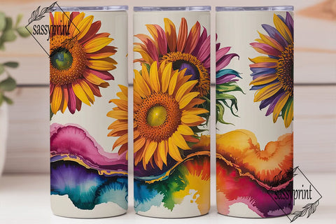 Vibrant Sunflowers Alcohol Ink Tumbler Sublimation sassyprint 