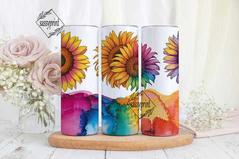 Vibrant Sunflowers Alcohol Ink Tumbler Sublimation sassyprint 