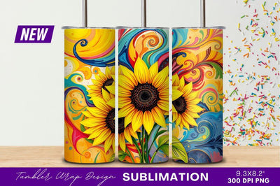Vibrant Sunflowers Art With Colorful Abstract Background Sublimation Regulrcrative 