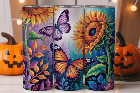 Vibrant Sunflowers Butterflies Tumbler Sublimation PixelChick 