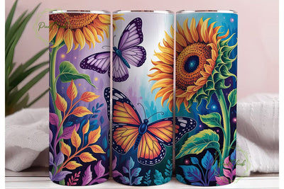 Vibrant Sunflowers Butterflies Tumbler Sublimation PixelChick 