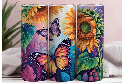 Vibrant Sunflowers Butterflies Tumbler Sublimation PixelChick 
