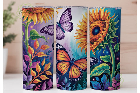 Vibrant Sunflowers Butterflies Tumbler Sublimation PixelChick 