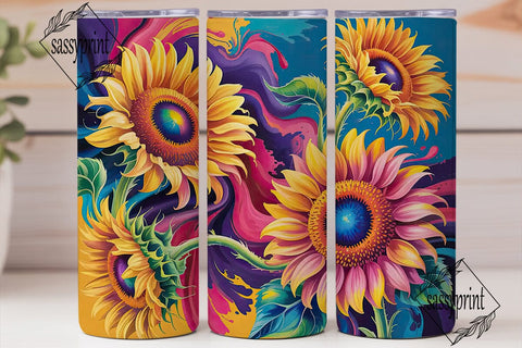 Vibrant Sunflowers Fluid Art Tumbler Sublimation sassyprint 