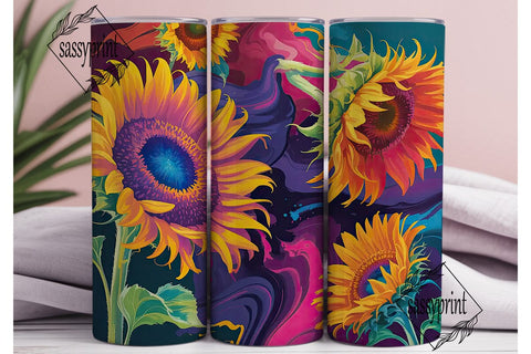 Vibrant Sunflowers Fluid Art Tumbler Sublimation sassyprint 