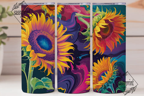 Vibrant Sunflowers Fluid Art Tumbler Sublimation sassyprint 