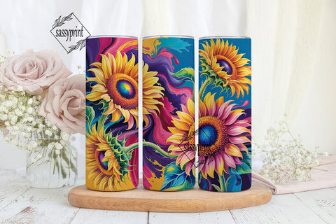 Vibrant Sunflowers Fluid Art Tumbler Sublimation sassyprint 
