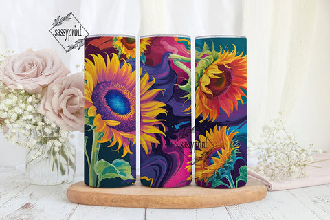 Vibrant Sunflowers Fluid Art Tumbler Sublimation sassyprint 