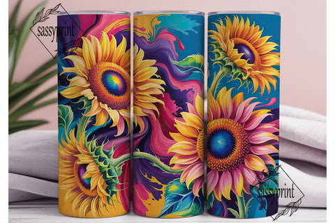 Vibrant Sunflowers Fluid Art Tumbler Sublimation sassyprint 