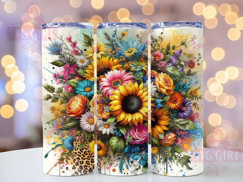Vibrant Sunflowers Leopard 20oz Tumbler Wrap Sublimation Design, Straight Tapered Tumbler Wrap, Sunflowers Tumbler Png, Instant Digital Download Sublimation SvggirlplusArt 