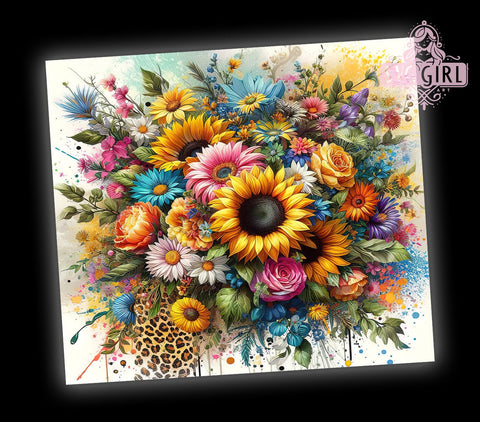 Vibrant Sunflowers Leopard 20oz Tumbler Wrap Sublimation Design, Straight Tapered Tumbler Wrap, Sunflowers Tumbler Png, Instant Digital Download Sublimation SvggirlplusArt 