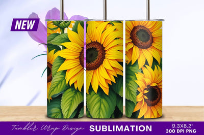Vibrant Sunflowers With Green Leaves Tumbler Png Sublimation Regulrcrative 