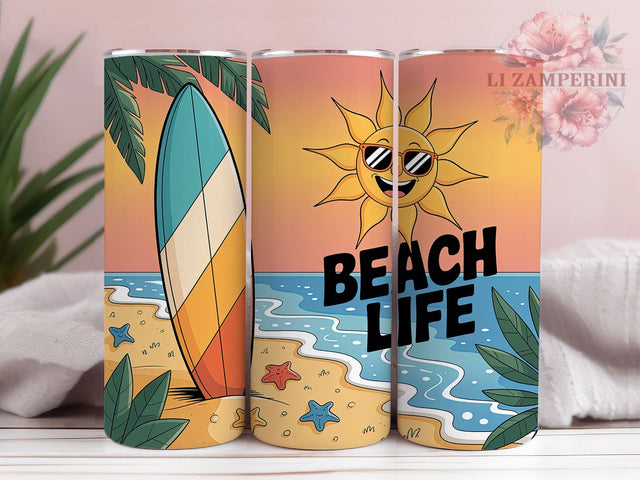 Vibrant Sunset Beach Life 20oz Tumbler, Sunset Beach Wrap, Summer Coastal PNG, 20oz Skinny Tumbler, Vibrant Sunset Sublimation, Beach Scene Design, Tropical Vacation Art, Summer Vibes Graphic Sublimation Li Zamperini 