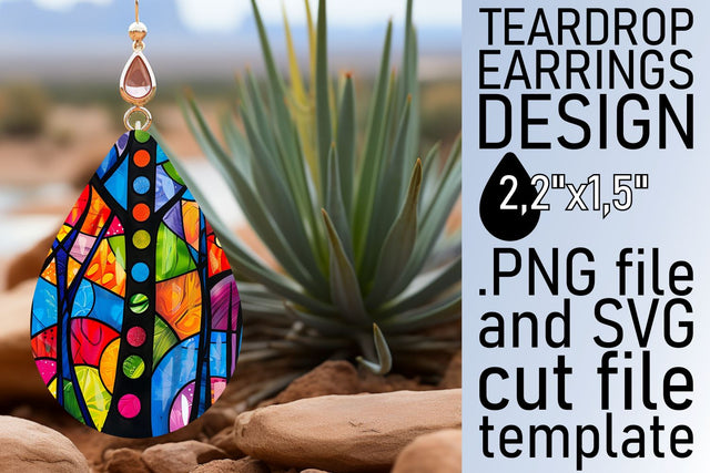 Vibrant Teardrop Earrings Stained Glass Tree Art Sublimation afrosvg 