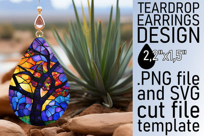 Vibrant Teardrop Earrings Stained Glass Tree Art Sublimation afrosvg 