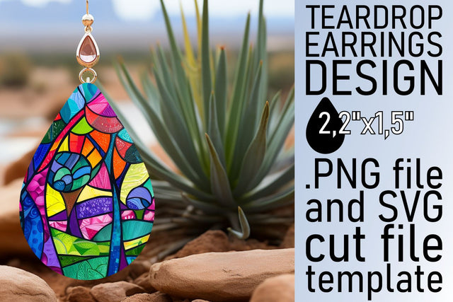 Vibrant Teardrop Earrings Stained Glass Tree Colorful Sublimation afrosvg 
