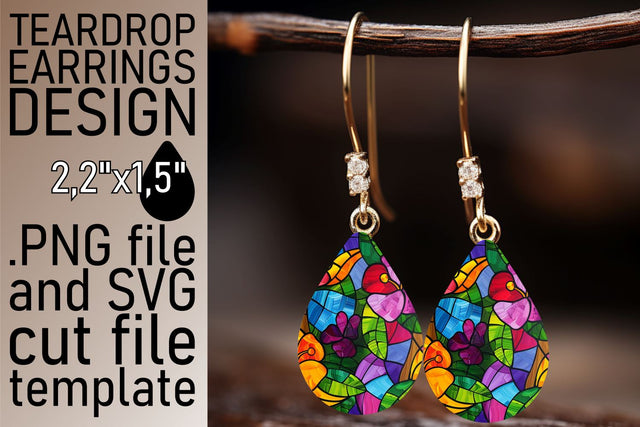 Vibrant Teardrop Earrings Stained Glass Tree Design Sublimation afrosvg 