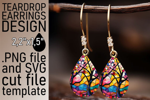 Vibrant Teardrop Earrings Stained Glass Tree Sublimation Sublimation afrosvg 