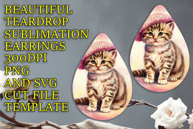 Vibrant teardrop earrings sublimation file, easy PNG download, Animals Sublimation HoodArtCraft 