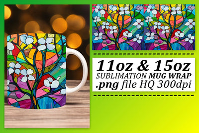 Vibrant Tree Mug Wrap 11oz/15oz Stained Glass Design Sublimation afrosvg 