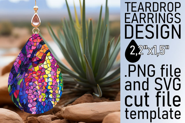Vibrant Tree Teardrop Earrings Stained Glass Design Sublimation afrosvg 