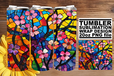 Vibrant Tree Tumbler Wrap 20oz Stained Glass Design Sublimation afrosvg 