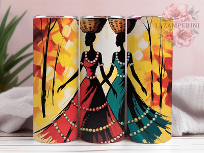 Vibrant Tribal African Women Tumbler, Vibrant Tribal, Afrocentric Art, Tumbler Wrap, Sublimation Design, 20oz Tumbler, Cultural Pattern Sublimation Li Zamperini 