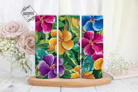 Vibrant Tropical Flowers Tumbler Wrap Sublimation sassyprint 