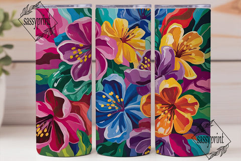 Vibrant Tropical Flowers Tumbler Wrap Sublimation sassyprint 