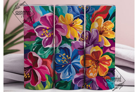 Vibrant Tropical Flowers Tumbler Wrap Sublimation sassyprint 