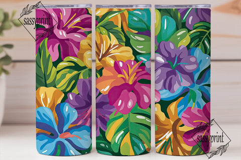 Vibrant Tropical Flowers Tumbler Wrap Sublimation sassyprint 