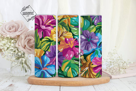 Vibrant Tropical Flowers Tumbler Wrap Sublimation sassyprint 
