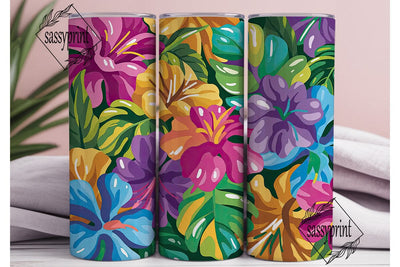 Vibrant Tropical Flowers Tumbler Wrap Sublimation sassyprint 