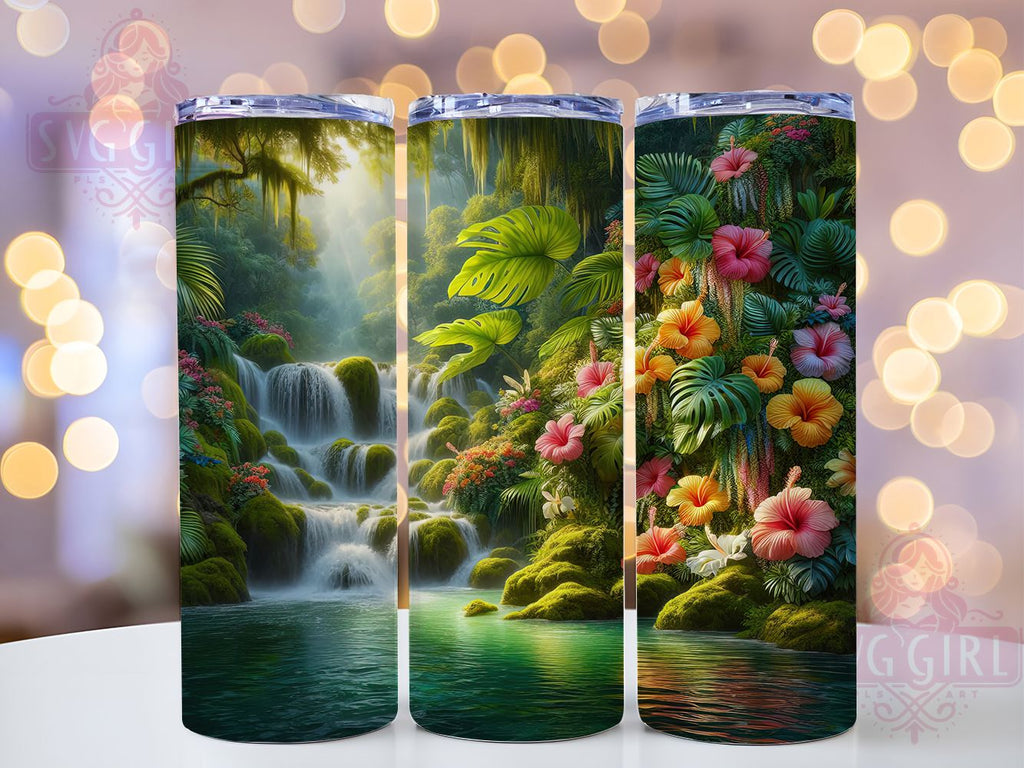 Vibrant Tropical Jungle Waterfall Tumbler, Jungle Nature Tumbler ...