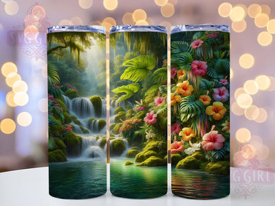 Vibrant Tropical Jungle Waterfall Tumbler, Jungle Nature Tumbler, Scenic Waterfall Wrap, Vibrant Tropical Wrap, Artistic Nature Wrap, Sublimation Design, Trendy Gift Idea Sublimation SvggirlplusArt 